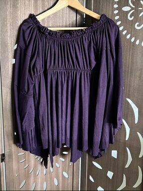 Bohemian Off-Shoulder Tunic Top in Deep Purple